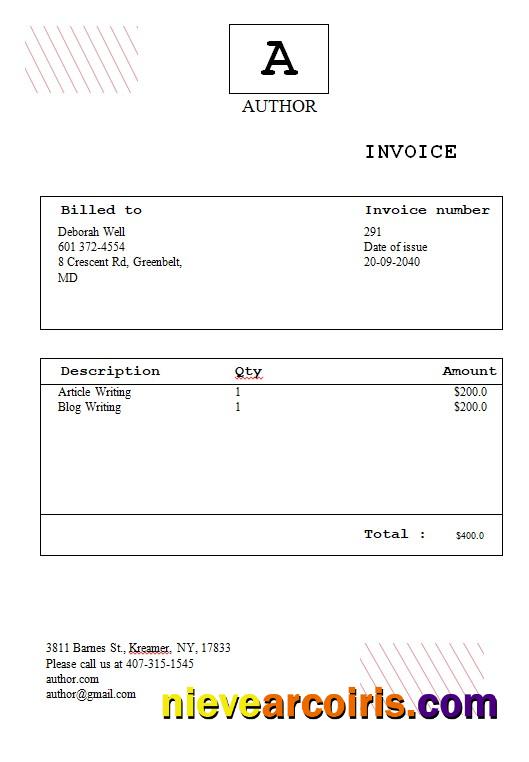 Free Author Invoice